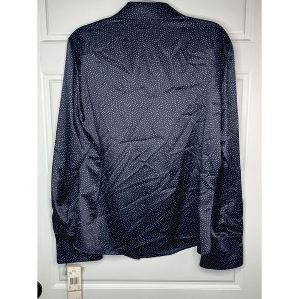 New Kasper Blouse Womens 12‎ Navy Polka Dot Button Up Long Sleeve Soft Collared - Picture 2 of 7